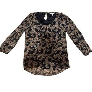 LC Lauren Conrad Black and Cream Floral Blouse